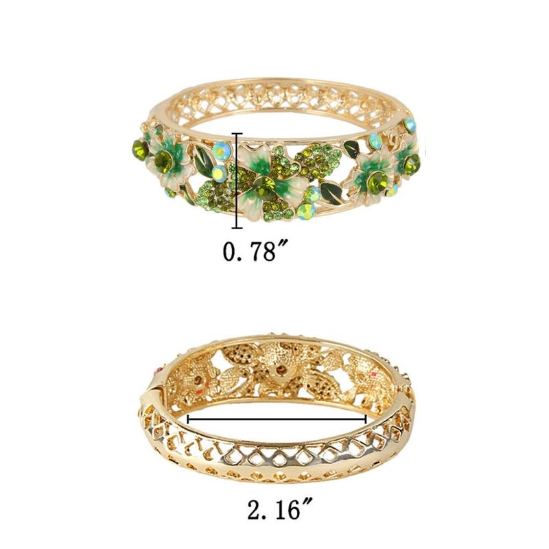 EleQueen Women's Gold-tone Austrian Crystal Enamel Flower Leaf Bangle Bracelet Green - Image 4
